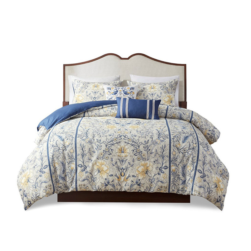 Ensemble de housse de couette en coton 5 pièces Gracie Mills Marlon, Housse de couette double et grand édredon