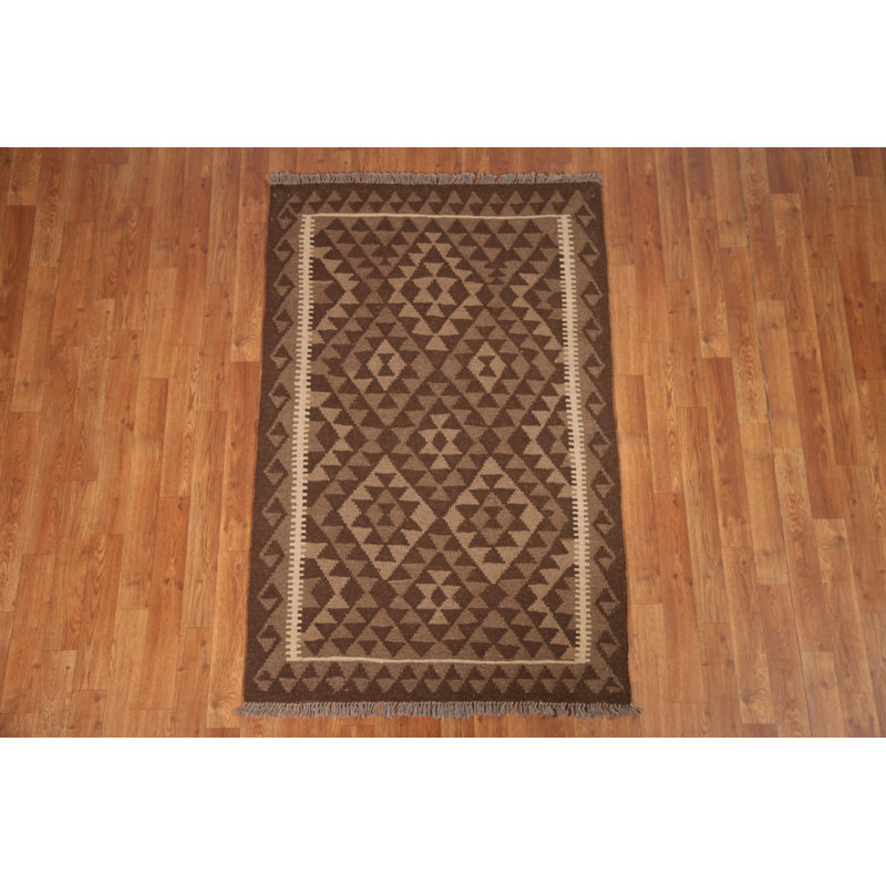 Reversible Kilim Brown Wool Rug 3x5