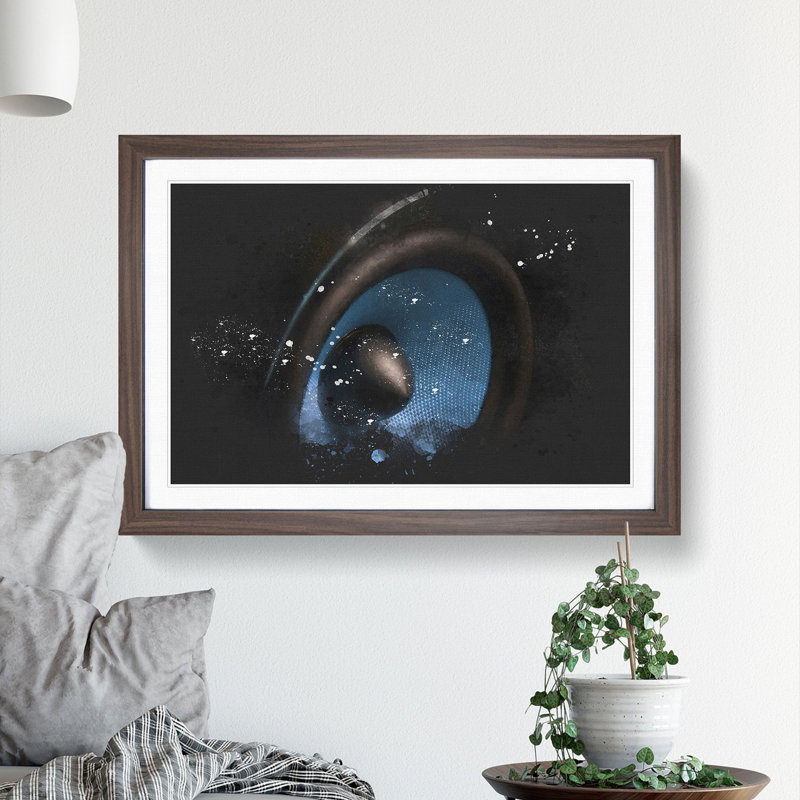 Hi Fi Speaker in Blue - Picture Frame Graphic Art, Walnut Framed, 48cm H x 65cm W x 2cm D