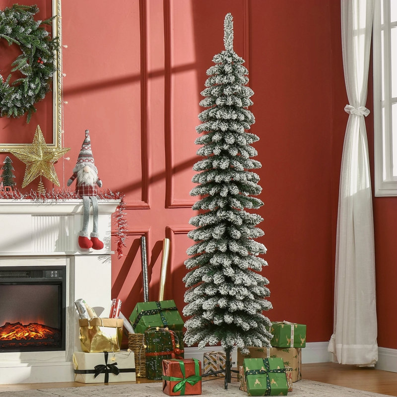 Arbre de Noël artificiel enneigé 6 pi de hauteur 6 pi, arbre de Noël mince avec branches réalistes et 395 pointes