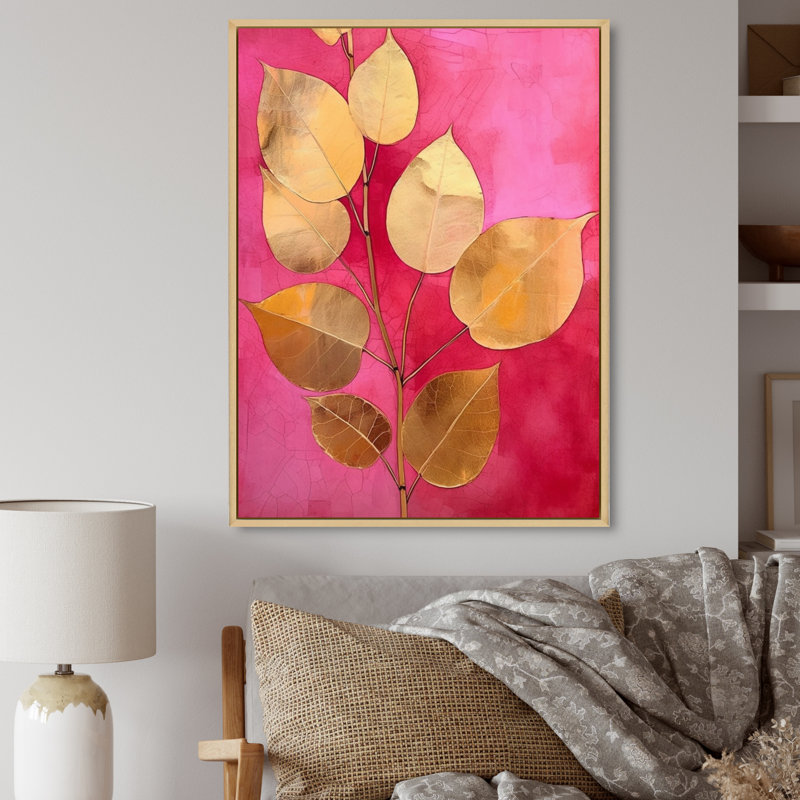 Harmony II feuilles roses et or, H 44 po x l 34 po x P 1,5 po, Cadre naturel flottant