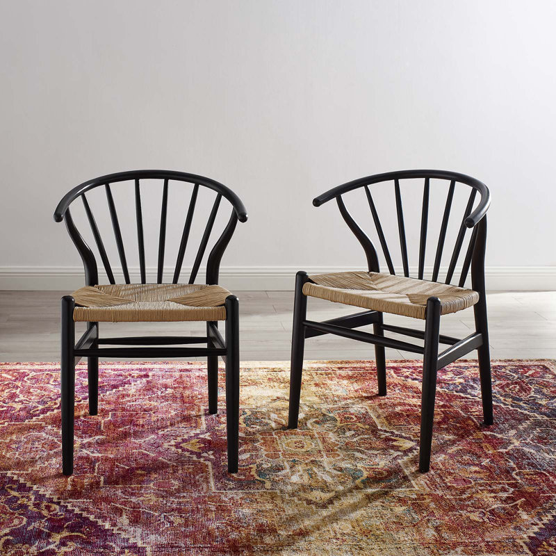 Modway Flourish Spindle Wood Dining Side Chair, Black, 2