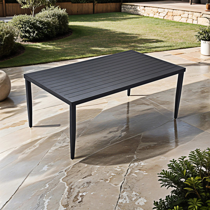 Table de salle à manger d'extérieur en aluminium avec trou pour parasol, Ember Black