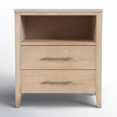 Isa Solid Wood Nightstand with Marble Top