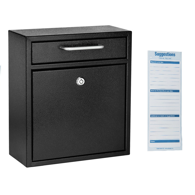 Black Heavy Gauge Steel Wall Mounted Lockable Collection Box