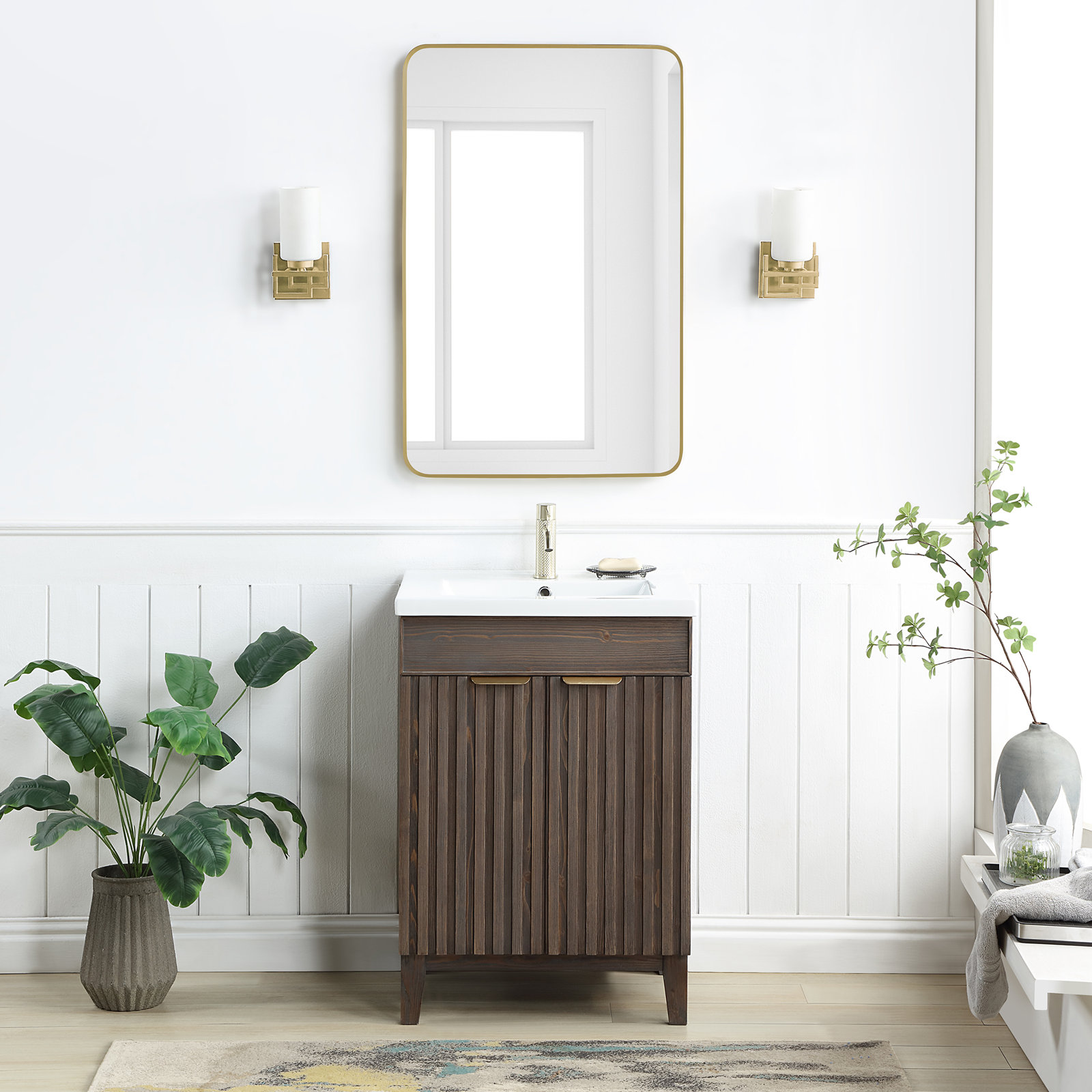 Dansfield 24'' Single Bathroom Vanity, Spruce Antique Brown, Brushed Gold