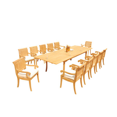 Massenburg 10 - Person Teak Wood Patio Dining Set with Rectangular Table