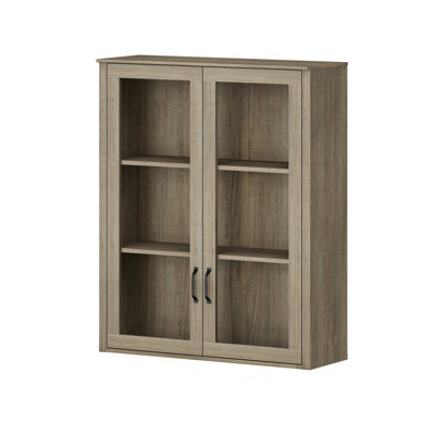 Bibliothèque bleu marine à 3 étagères et portes vitrées, 33,9 po de largeur (sans armoire et à associer à la partie inférieure de la série Scarlett)
