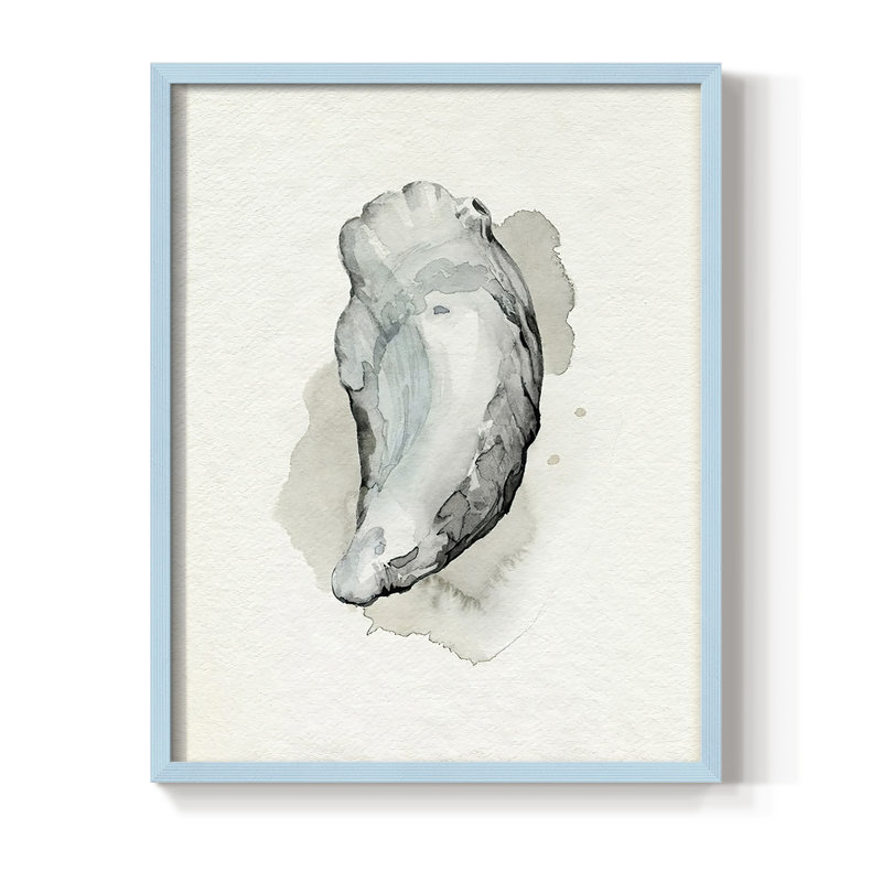 «Oysters on the Bay II», reproduction encadrée - bois massif, Bleu, H 10 po x l 8 po