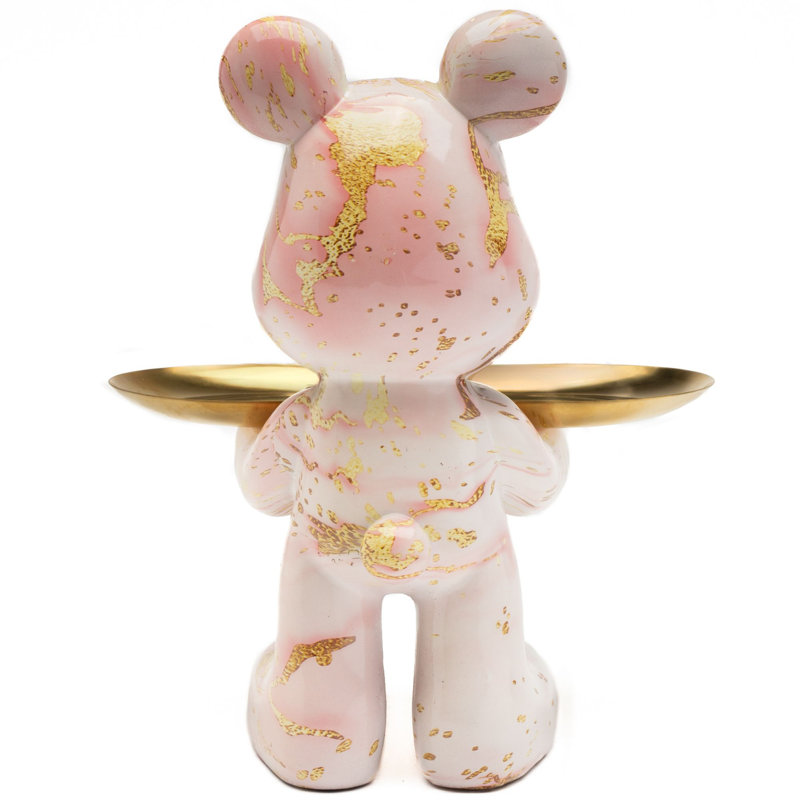Adam & Friends Home Decor Butler Mouse With Tray Sculpture | 1-Piece, Pink Marble