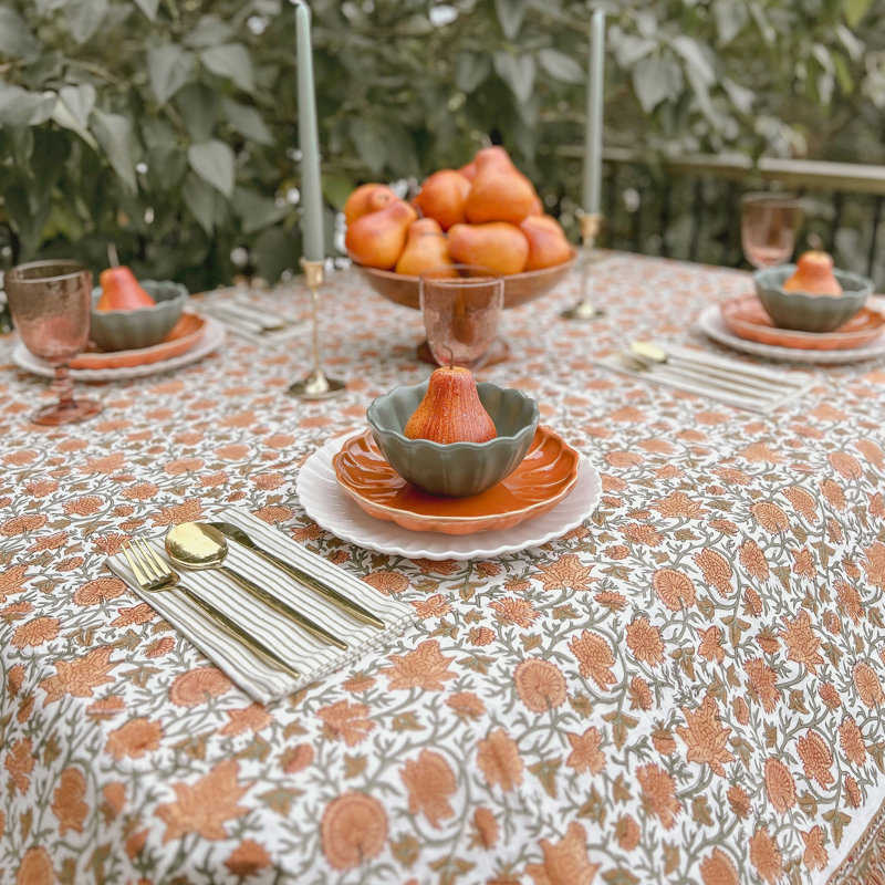 Handcrafted Floral Tablecloth, 72" W x 135" L