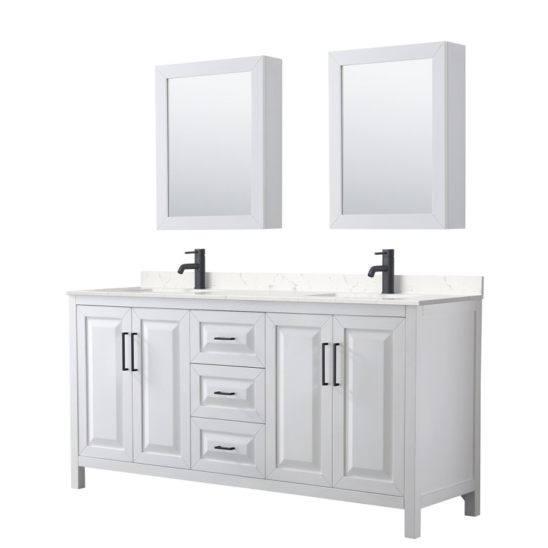 Daria 72'' W Double Vanity, White, Polished Chrome, White Cultured Marble