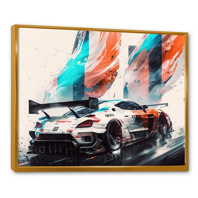 Art japonais sur toile, "Japon au volant,", L 20 po x H 12 po, Cadre flottant doré