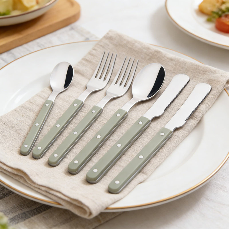 30-Piece Stainless Steel Flatware Set For 6, Retro Silverware With Solid Acrylic Handles And Rivet Design, Complete Dinnerware Utensil Set For Everyday And Entertaining
