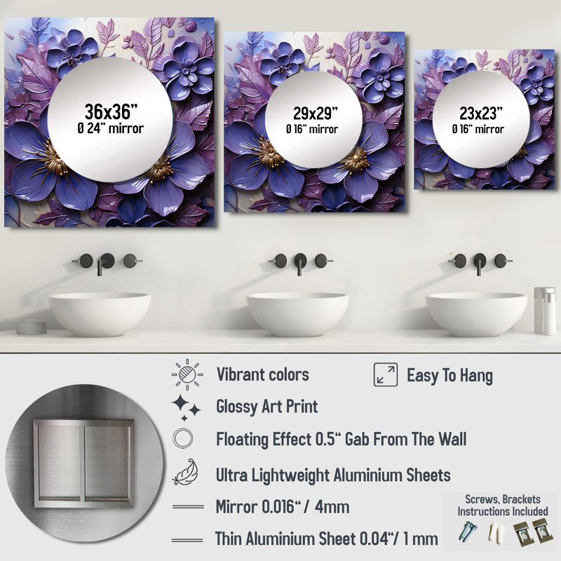 Jaquala - Miroir carré Violets pour décoration murale, 29 po x 29 po