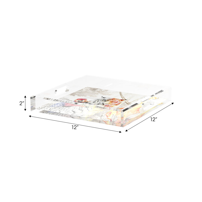 Arcadia Tiger Acrylic Square Decorative Tray, 12"W x 12"D x 2"H