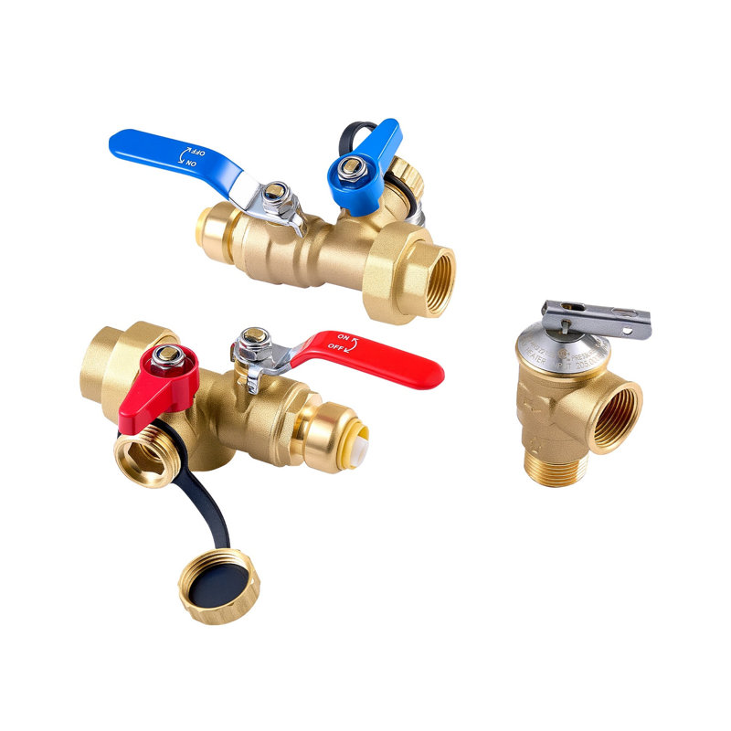Ensemble de valve de service de chauffe-eau sans réservoir de qualité supérieure avec valves d'isolation, détendeur et raccords en laiton