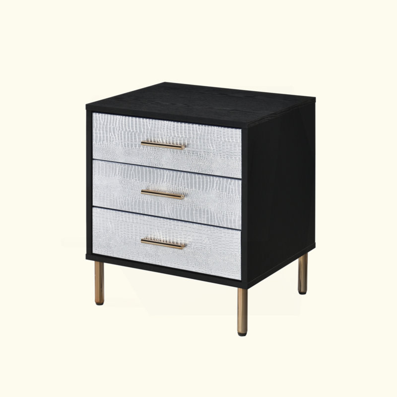 Ensemble de meubles de chambre à coucher glamour 1 pièce 1 table de chevet noire à 3 tiroirs
