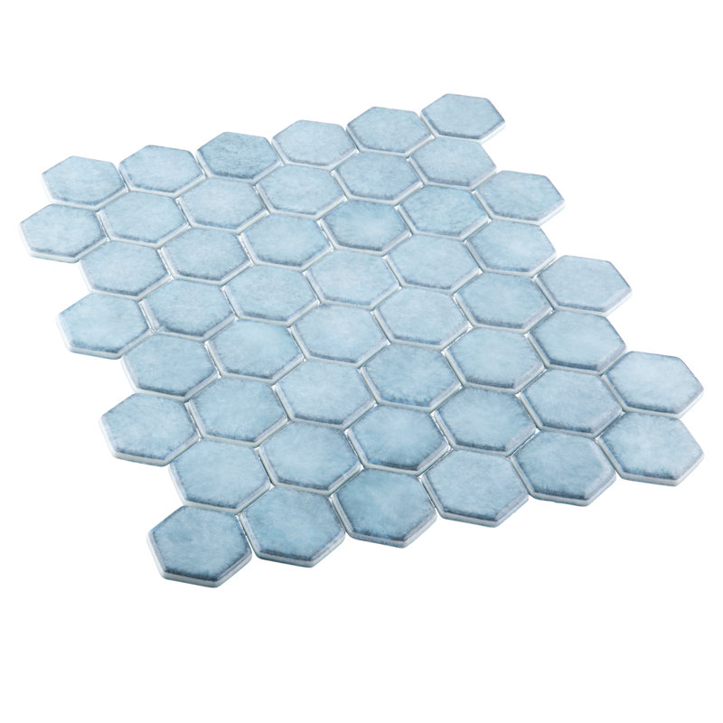 Dosseret de cuisine en mosaïque hexagonale en verre 2 po Honoro Hexite Honeycomb, Bleu sarcelle