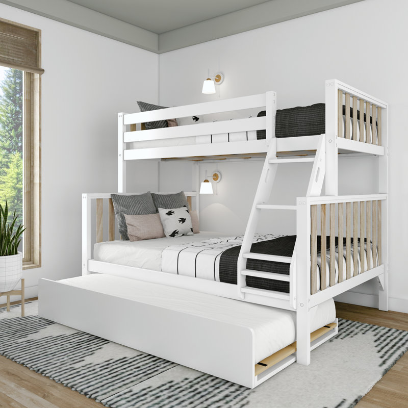 Brubaker Kids Twin Over Full Bunk Bed with Trundle, White/Brown
