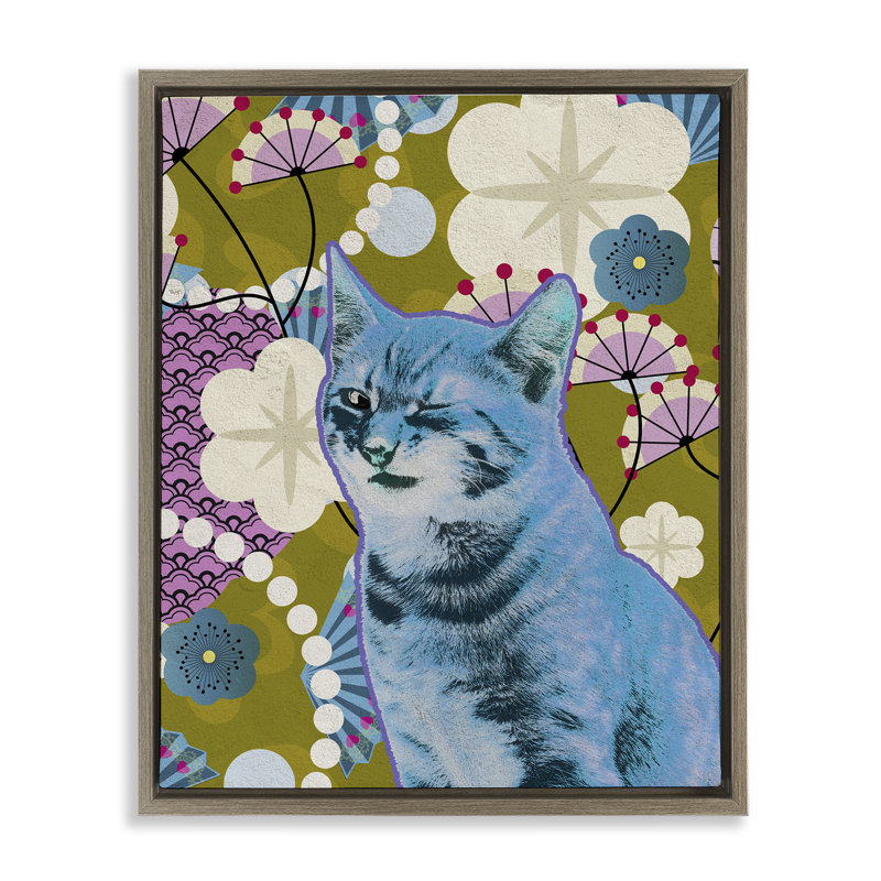 Art mural sur toile flottant gris Pop Style Wow Kitty, design par BigBadMullet, H 21 po x l 17 po