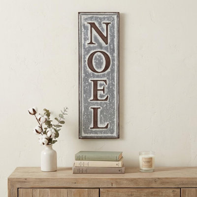 Décoration murale de Noël en métal 19 po x 6 po fabriquée à la main Noël gris et brun