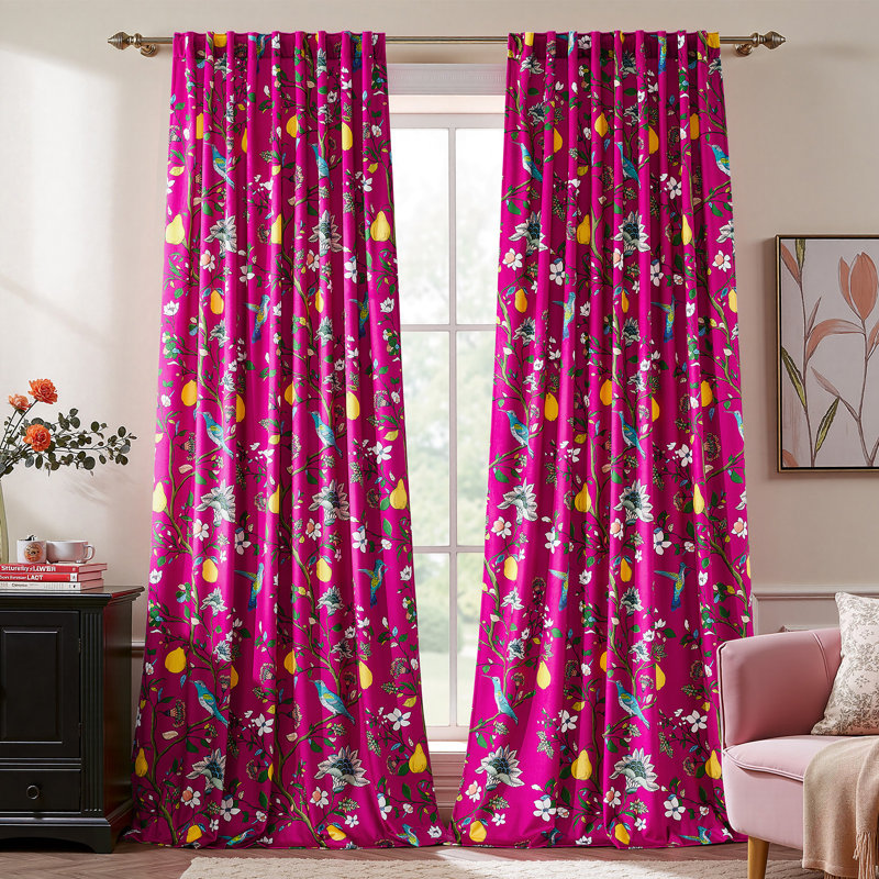 Luxury Velvet Fancy Hummingbird Blackout Curtain. Rod Pocket Back Tab Thermal Insulated Room Darkening Drapes（set of 2）