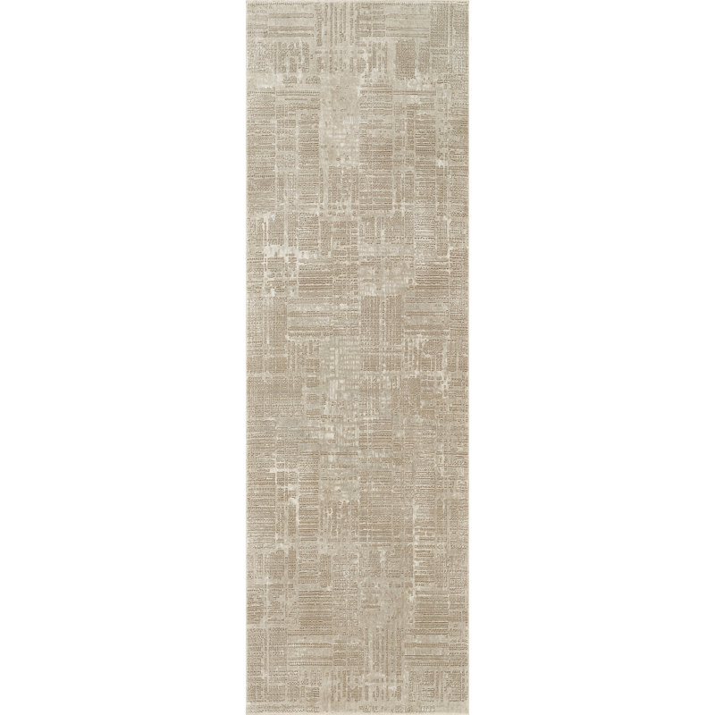 Leala Beige & Ivory Abstract High-Low Modern Rug, Beige/Ivory, 2'6" x 8'0"