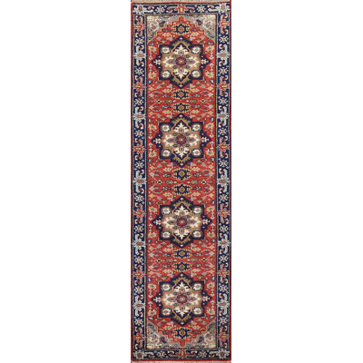 Tapis de couloir oriental rouge à motif géométrique traditionnel 3 x 10