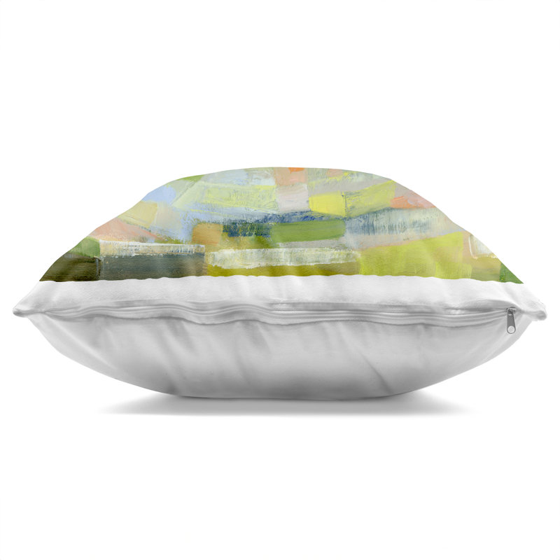 Coussin décoratif à pois dans un paysage champêtre par Steve Toole, Carré 18 po, Vert