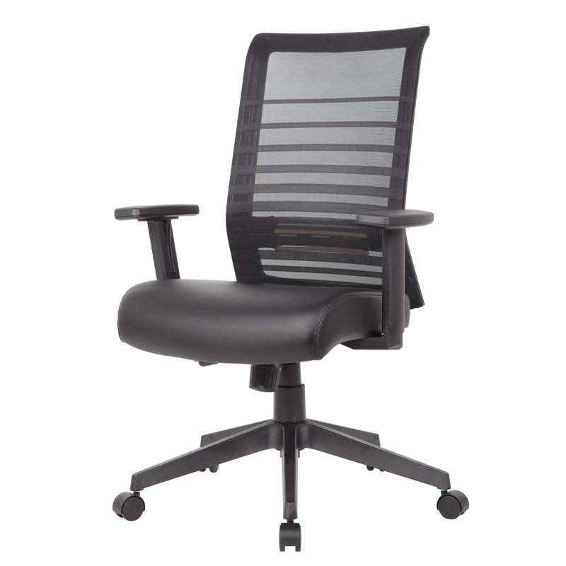 Black Ergonomic Mesh Back Vinyl Task Chair with Adjustable Arms