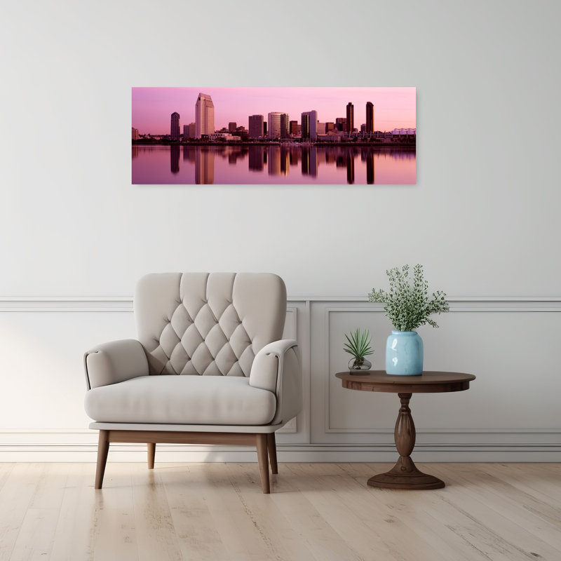 «Skyline San Diego Ca», art abstrait contemporain, art mural de la ville, H 12 po x l 36 po