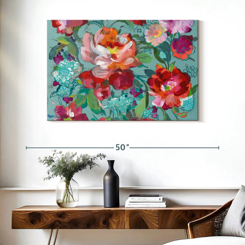 Harnek turquoise floral Medley, H 26 po x l 39 po