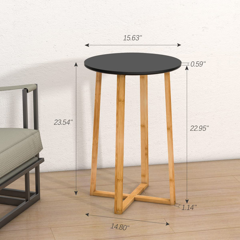 Side Table For Living Room End Table - For Sofa And Bedside Round Nightstand Coffee Table With Sturdy Bamboo Legs, Black
