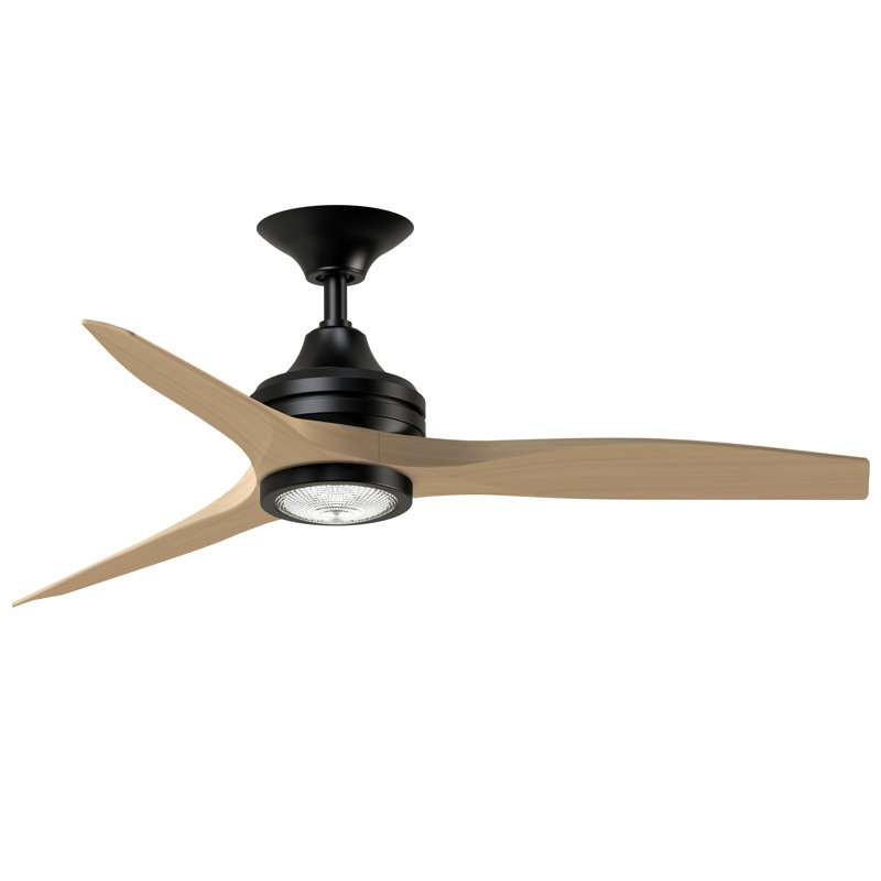 Spitfire 48 inch Indoor/Outdoor Ceiling Fan with LED Light Kit - Black with Natural Blades, Black, Natural