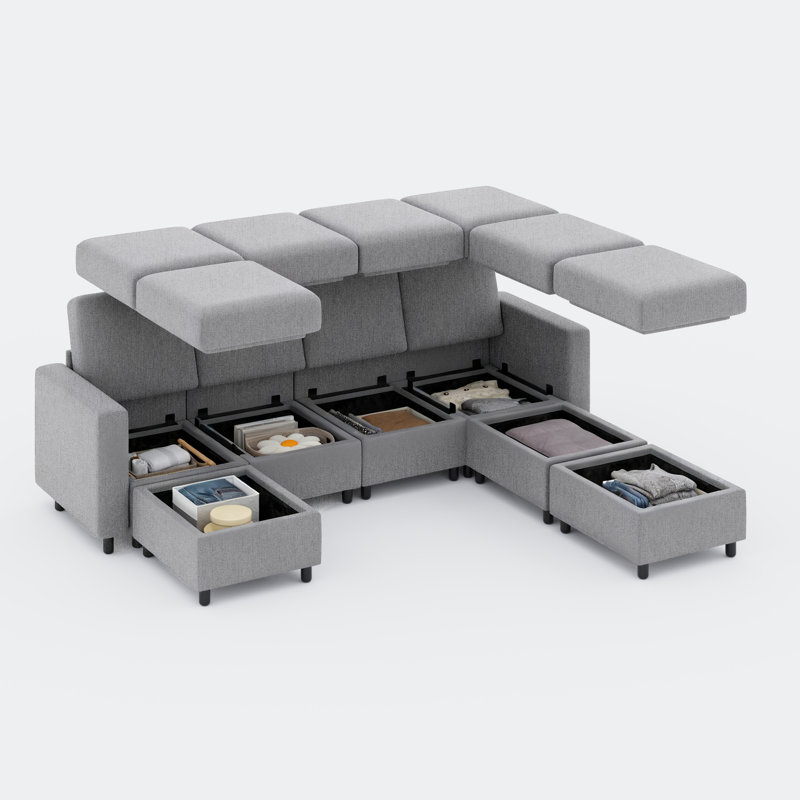 7 - Piece Modular Sectional Couch With Seat Storage , Modular Couches And Sofas Sectional With Ottoman , Gray Chenille
