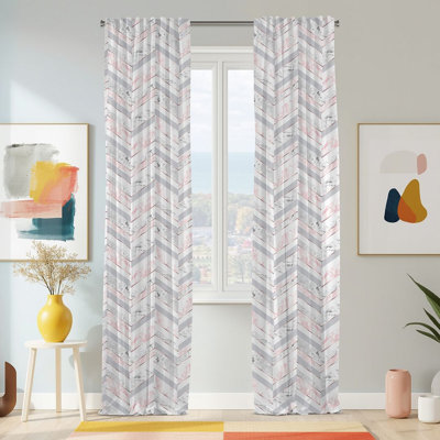 Semi Sheer Geometric Print Curtain Single Panel