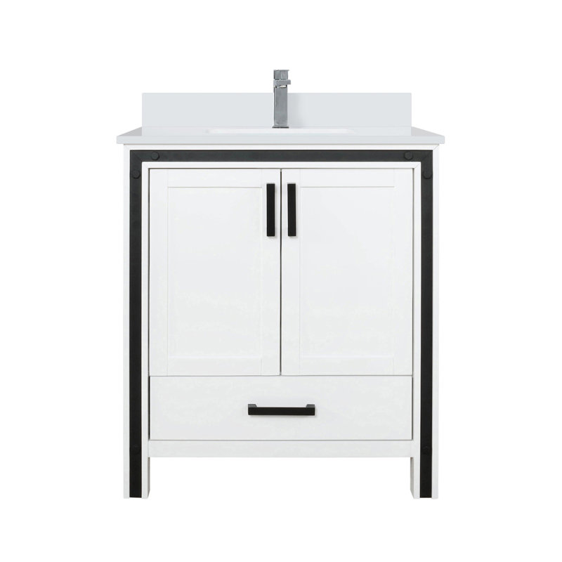 Meuble-lavabo blanc 30 po X P 22 po D, ensemble de comptoir en quartz blanc et robinet, Blanc