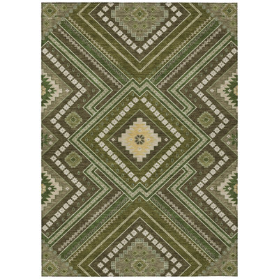 Solene Olive Washable Indoor-Outdoor Rug - 
