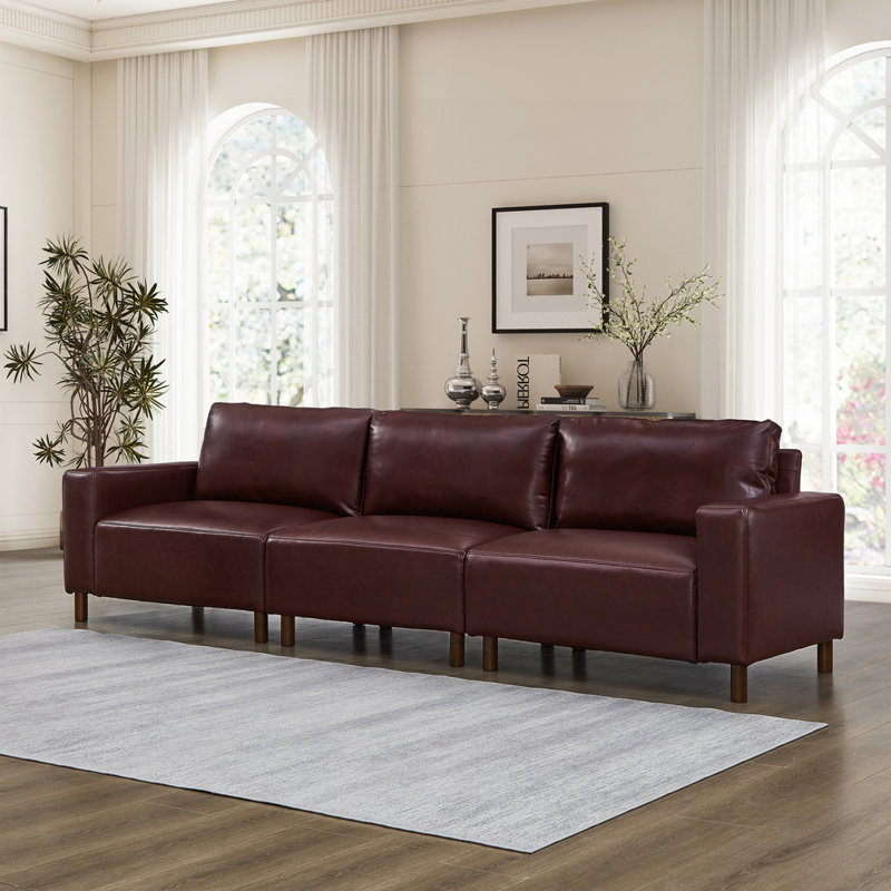 Canapé en cuir synthétique 112 po, Burgundy, 3