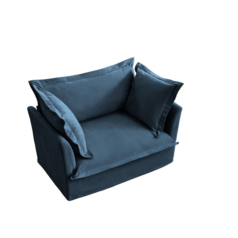 Fauteuil confortable avec chenille bleue, 1 grand coussin de dossier et oreillers, coussin simple à assise profonde, tissu chenille, relaxant