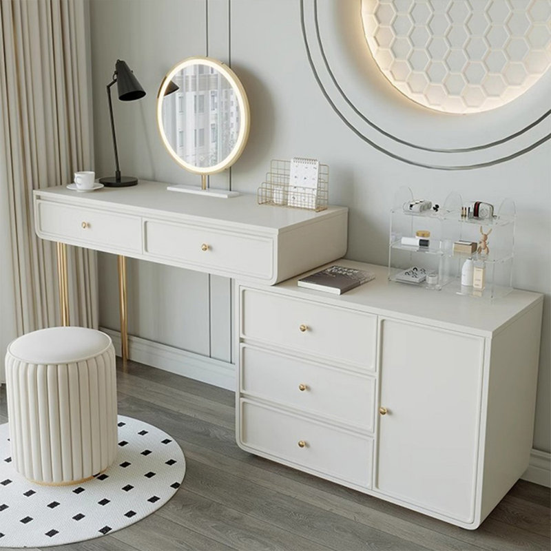 Coiffeuse de maquillage avec miroir lumineux, 5 tiroirs, prise de courant