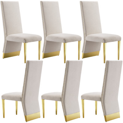 Ensemble de 6 chaises de salle à manger, chaises de salle à manger avec pieds en acier inoxydable poli, chaises de cuisine en velours pour la cuisine de la salle à manger (dossier haut)