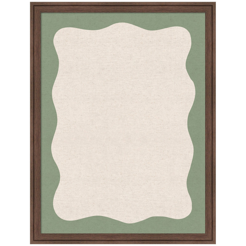 Tableau d'affichage en lin encadré en tissu, Vert/crème, H 26 po x l 20 po x P 1,25 po, Brun moyen Florence