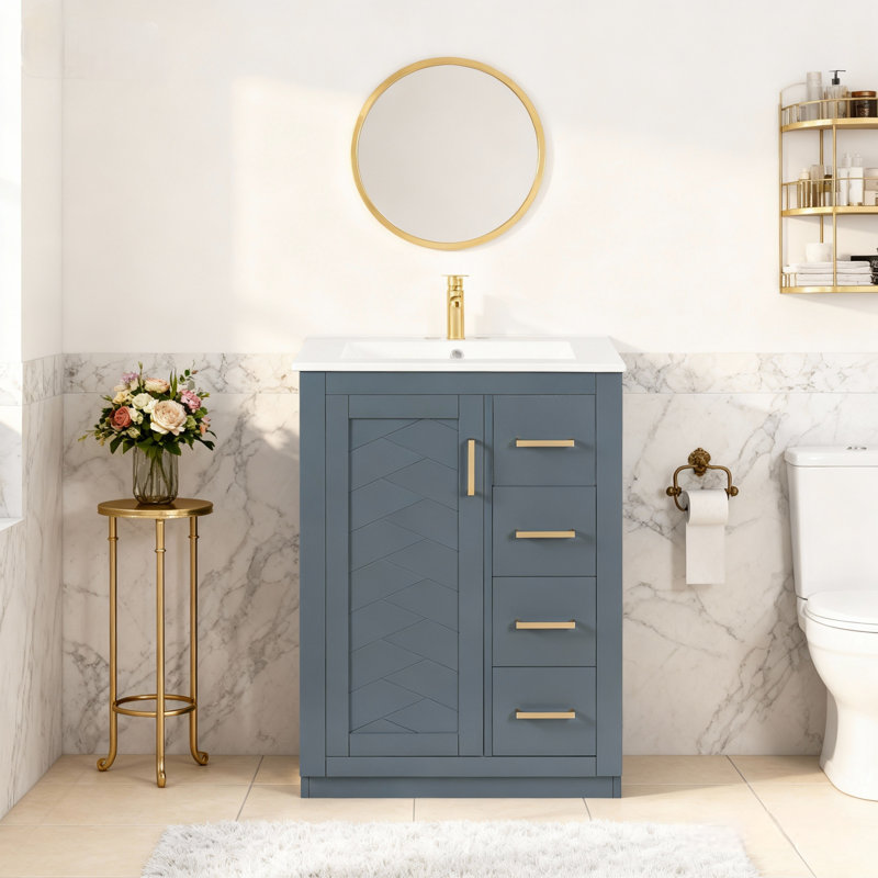 Armoire de rangement autoportante avec lavabo et tiroirs, Bleu