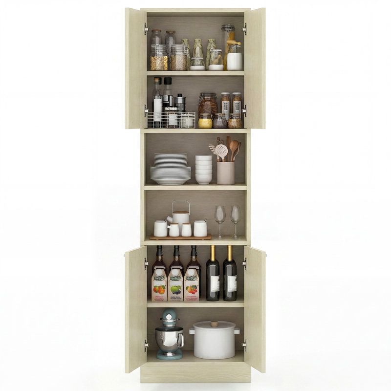 Armoire de cuisine, armoire autoportante de 75 po de hauteur avec portes et tablettes chêne clair