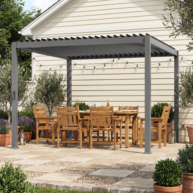 Pergola d'extérieur réglable en métal avec persiennes, 10 pi. x 10 pi	