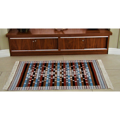 Tapis intérieur / extérieur en coton noir / bleu / brun Irka