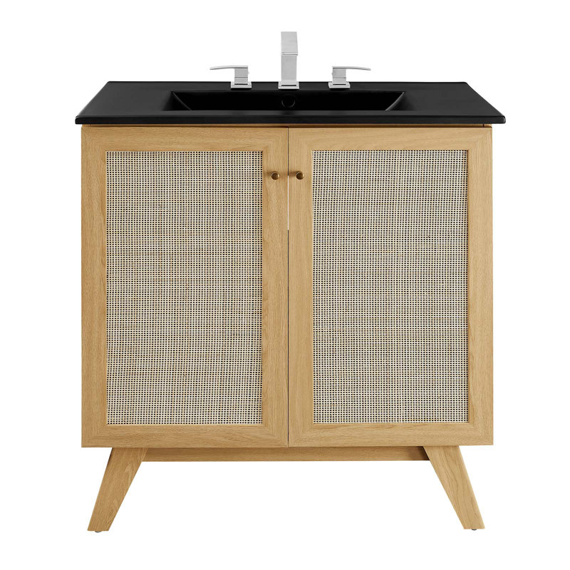 Meuble-lavabo sur pied simple 30 po avec plateau en bois manufacturé Modway Soma, Noir, Chêne