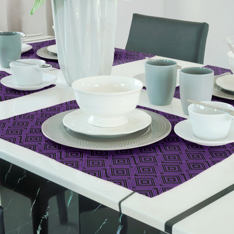 Napperon en coton 18 po Square Maze, Noir / Mauve